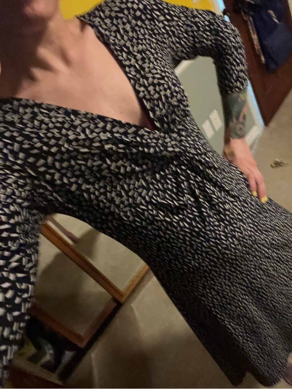 Navy & White Patterned Wrap-Style Dress